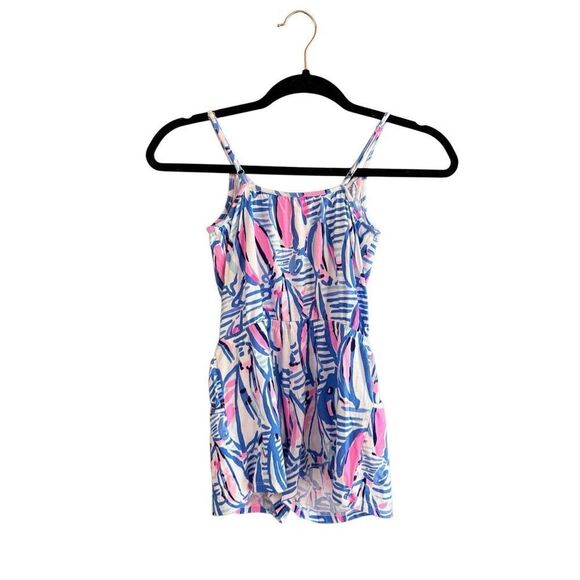 Lilly Pulitzer Aleene Kids Girls Blue Pink Sailboat Sleeveless Romper Size Large - Picture 4 of 7